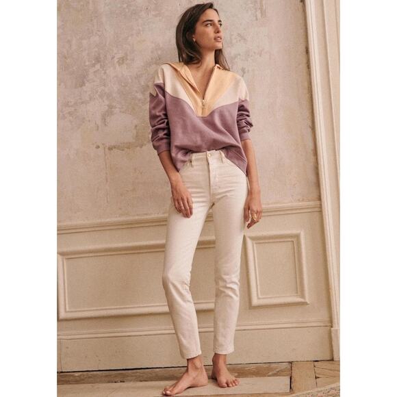 SEZANE‎ Tess Hooded Sweatshirt Size XXS Mauve Purple Yellow Chic French Pullover - Picture 2 of 16